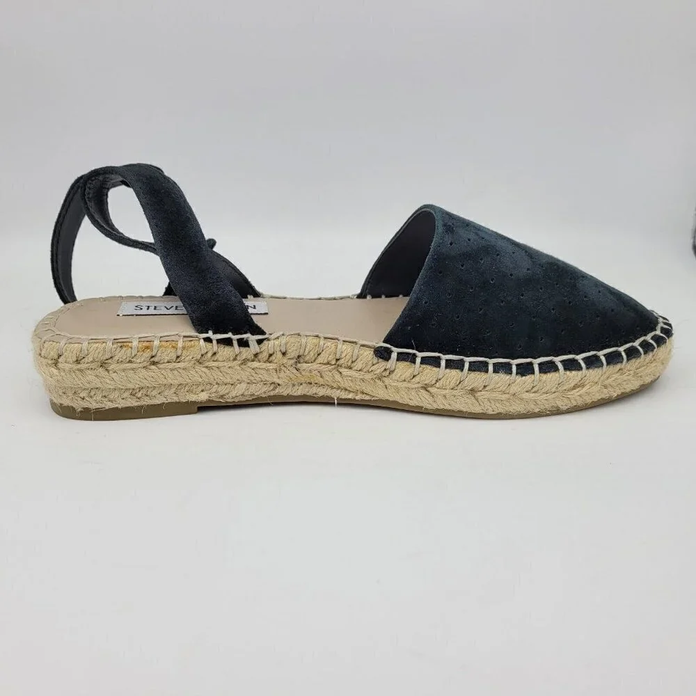 Steve Madden Sandals Womens 6.5 M Lesko Strappy Espadrille Black Suede Flats